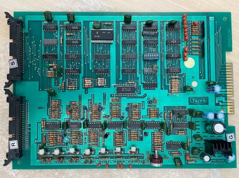 The circuit board inside the Space Invaders arcade machine.