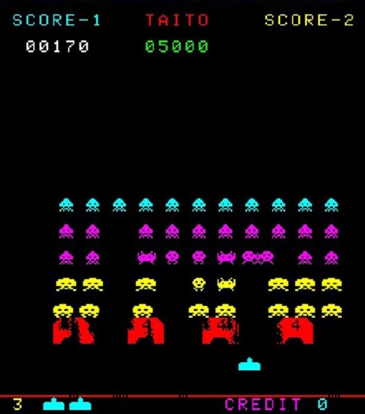 A Space Invaders game screen.