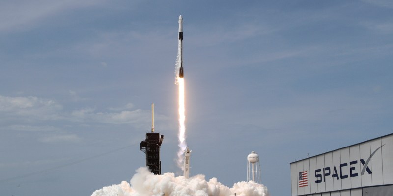 A SpaceX Falcon 9 rocket and Crew Dragon spacecraft carrying NASA astronauts Douglas Hurley and Robert Behnken lifts off during NASA's SpaceX Demo-2 mission