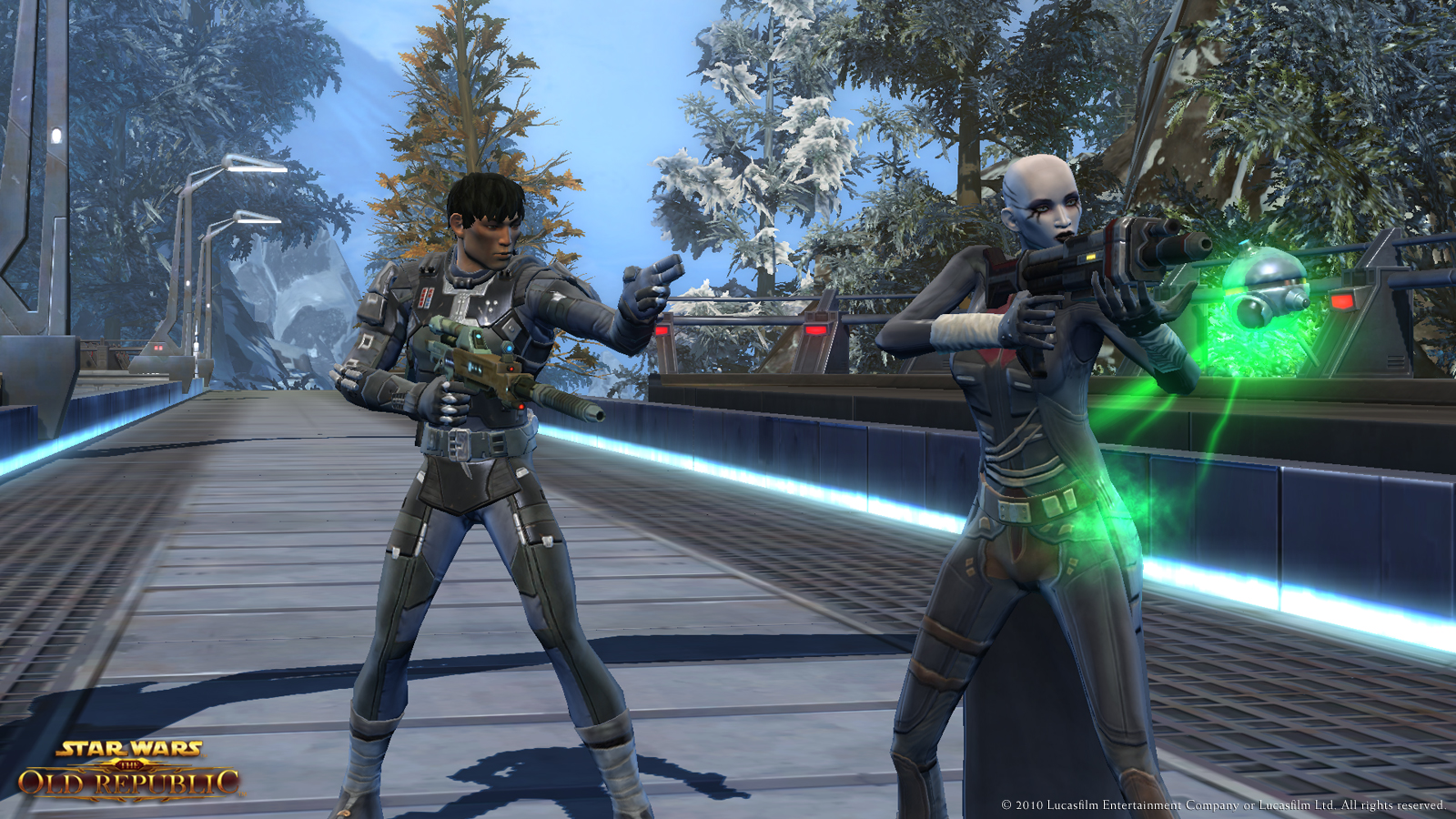 An Imperial Agent orders the crafty Kaliyo Djannis to open fire