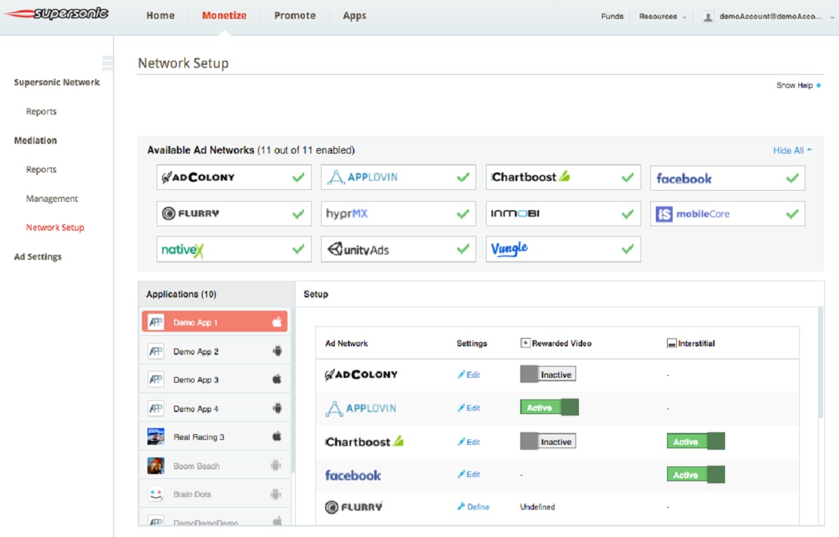 Ad mediation screen in Supersonic's new product.