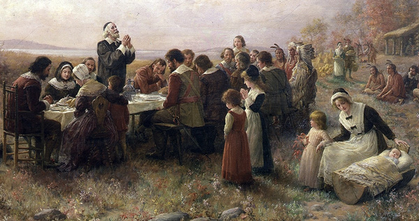 "The First Thanksgiving at Plymouth" (1914) By Jennie A. Brownscombe "The First Thanksgiving at Plymouth" (1914) By Jennie A. Brownscombe