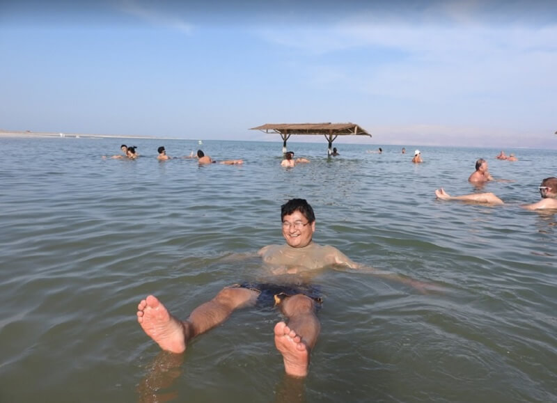 Floating in the Dead Sea.