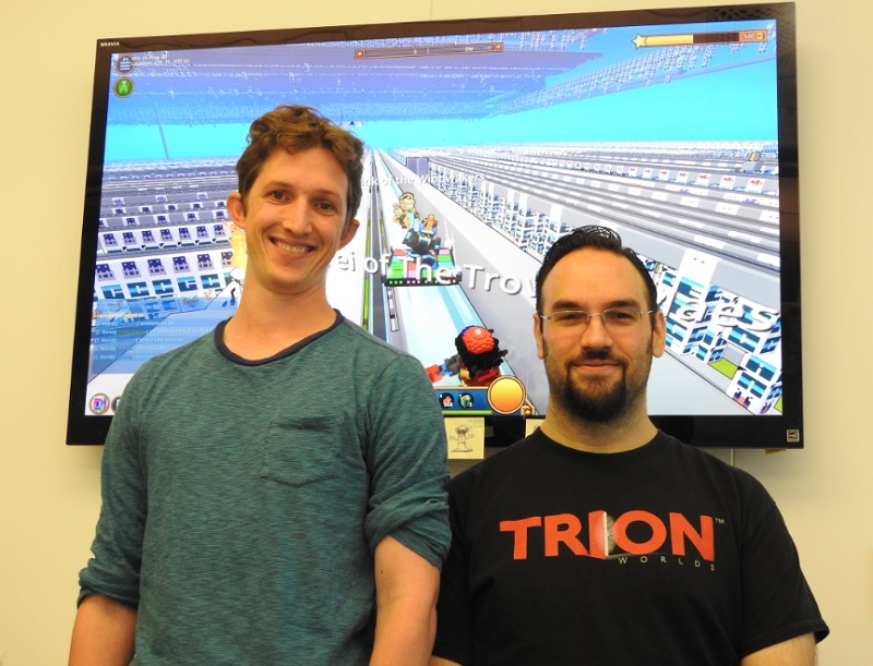 Dean Takahashi Andrew “Avarem” Krausnick (left), game director of Trove, and Adam Hetenyi, lead developer, at Trion Worlds