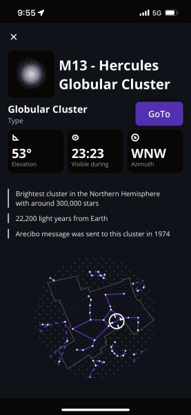 Unistellar tells you what you're looking at in its catalog of viewable stars.