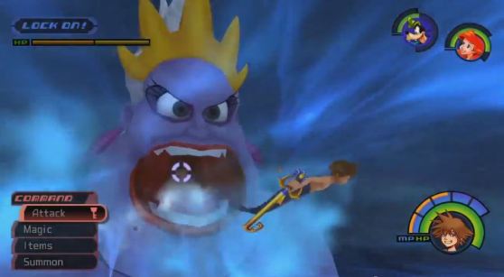 A boss fight with The Little Mermaid's Ursula in Kingdom Hearts HD 1.5 Remix.