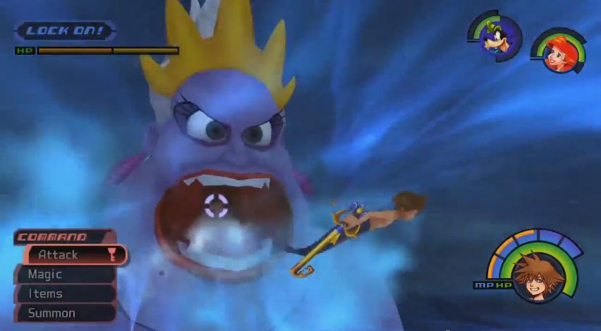A boss fight with The Little Mermaid's Ursula in Kingdom Hearts HD 1.5 Remix.