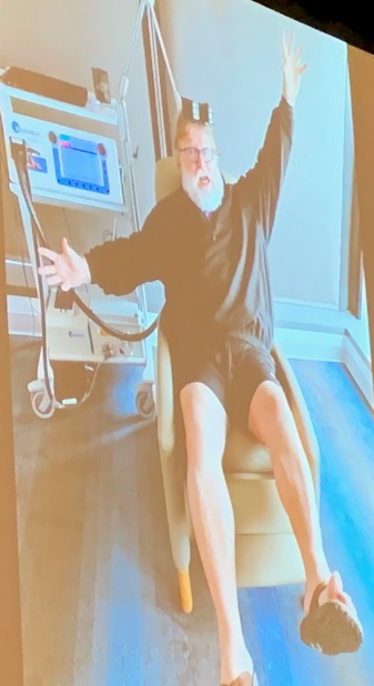 Gabe Newell, CEO of Valve, clowning around with a brain-computer interface.