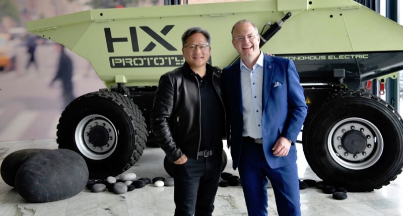 Nvidia CEO Jensen Huang and Lars Stenqvist, Volvo Group chief technology officer.