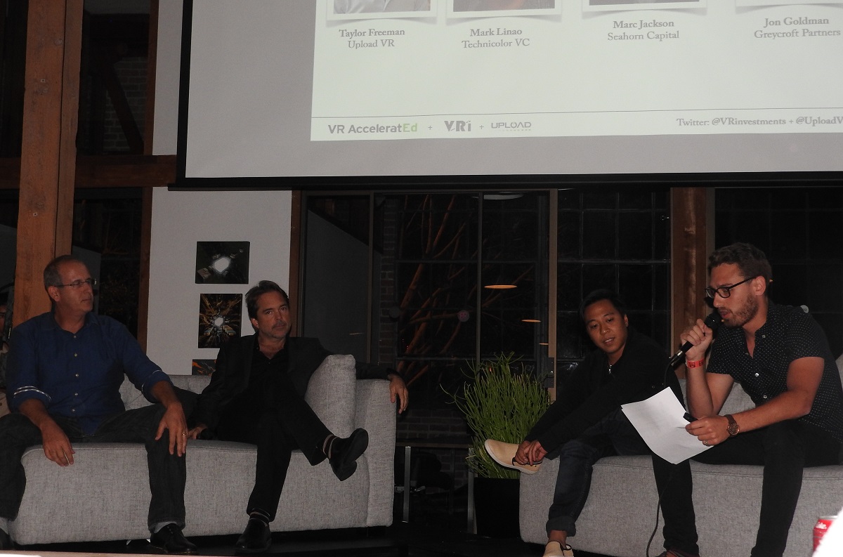 Investor panel at UploadVR (left to right): Jon Goldman, Marc Jackson, and Taylor Freeman.