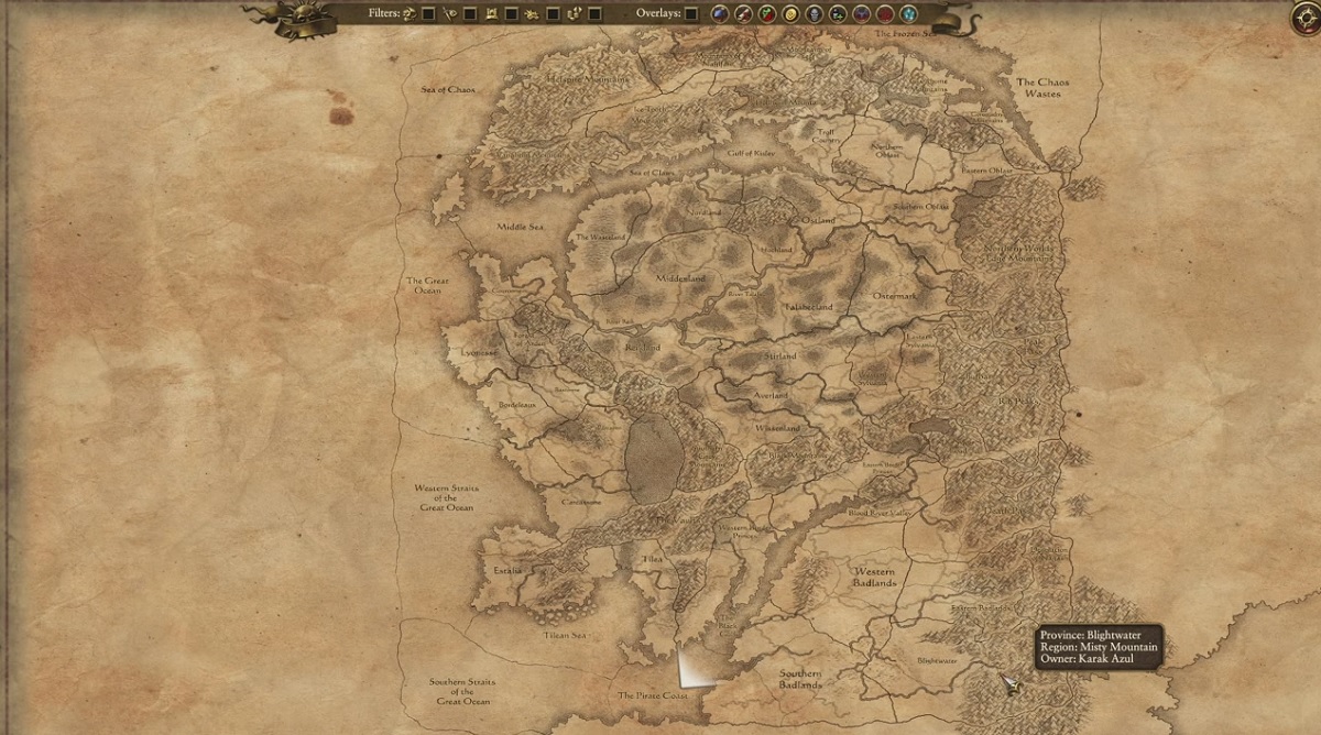 An overview map of the Old World from the Warhammer Fantasy Battles series.