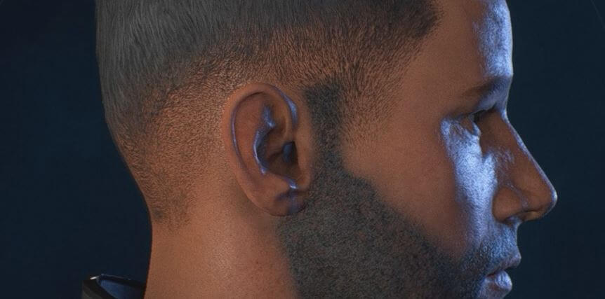 Hey, Mass Effect? What is up with your sideburns disagreeing with your hair about where all the follicles should go?