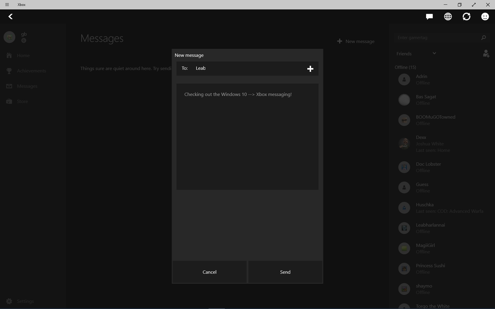 Windows 10 Xbox App messaging