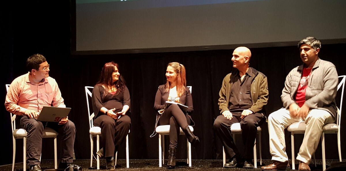 Left to right: Dean Takahashi, Margaret Wallace, Theresa Duringer, Noah Falstein, and Shiraz Akmal.