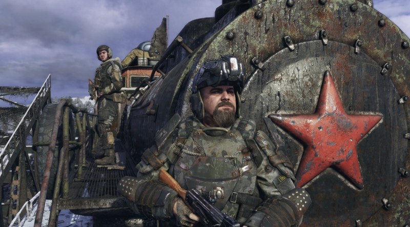 Stephan stands in front of the Aurora train in Metro Exodus.