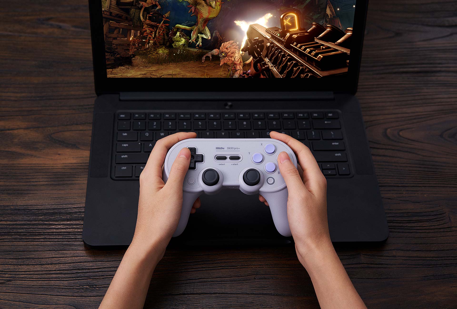 The 8BitDo SN30 Pro+ gamepad.