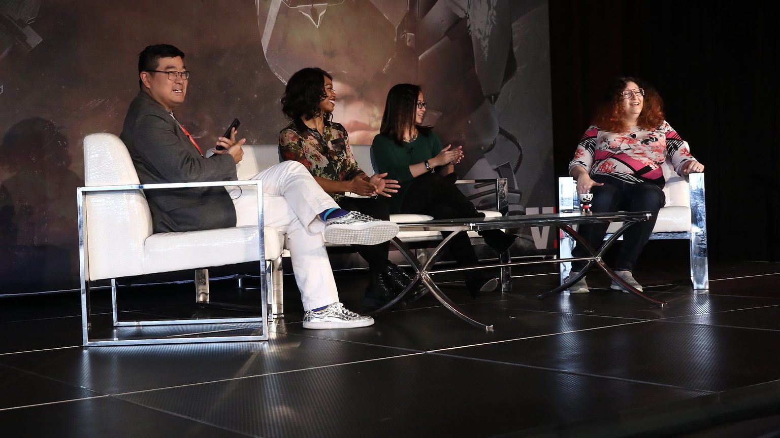 GamesBeat Summit 2018's diversity panel was moderated by The VR Fund's Tipatat Chenavasin, and included panelists Keisha Howard of Sugar Gamers, Paula Angela Escuadra of GlassLab, and Olde Sküül's Rebecca Heineman.