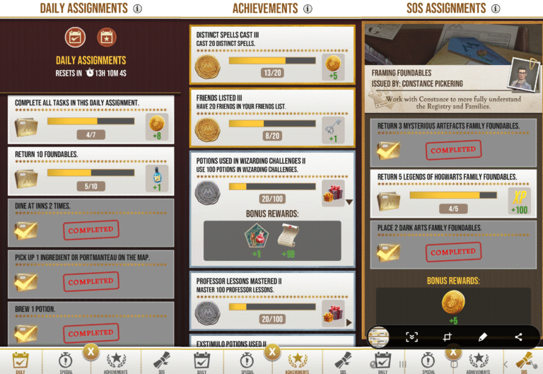 Assignments in the Harry Potter AR game, Wizards Unite!