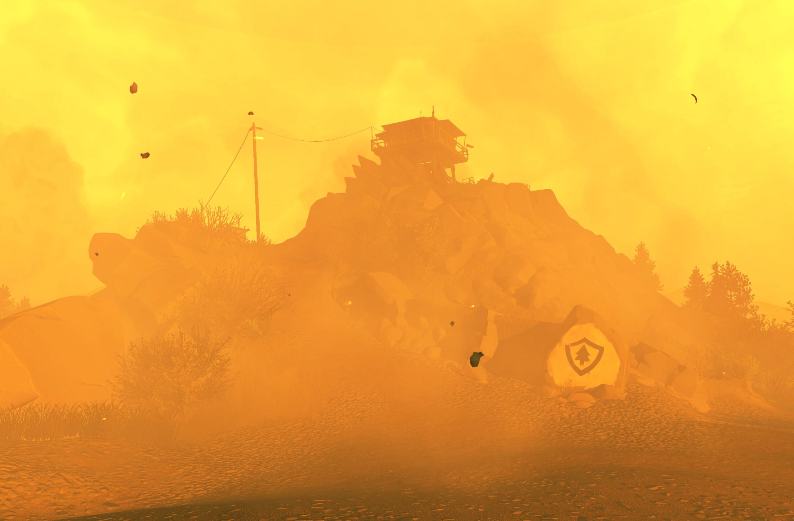 Smoke-filled air as a fire burns out of control.