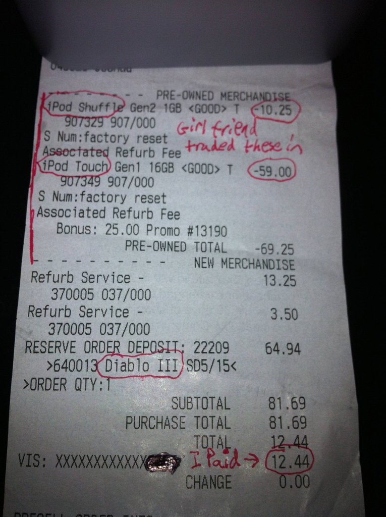 Diablo III receipt