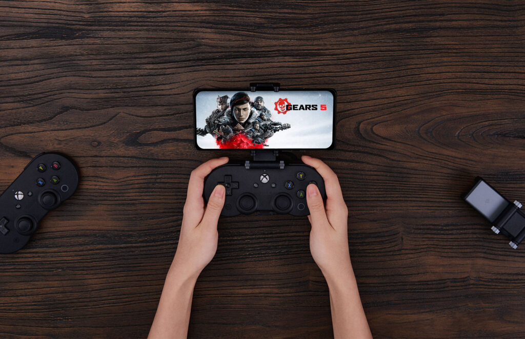 A controller clipped to a phone.