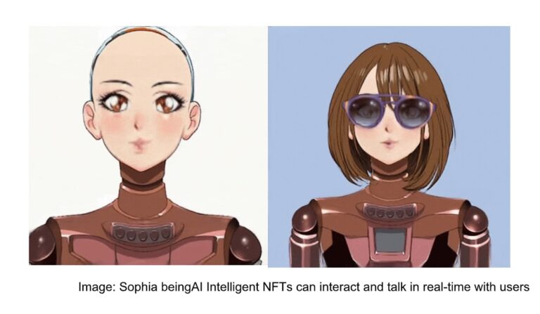 Sophia beingAI Intelligent NFTs can interact and talk in real-time with users.