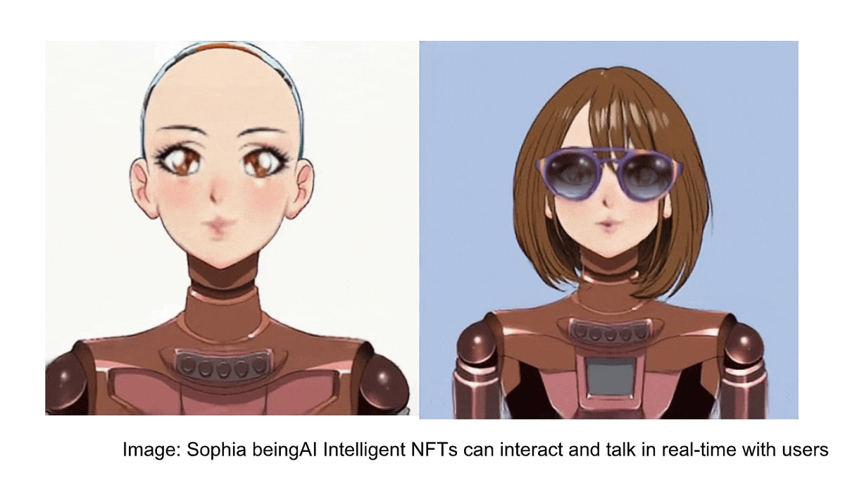 Sophia beingAI Intelligent NFTs can interact and talk in real-time with users.