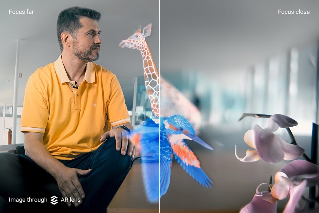 Tomas Sluka shows that Creal AR glasses can focus both far and near.
