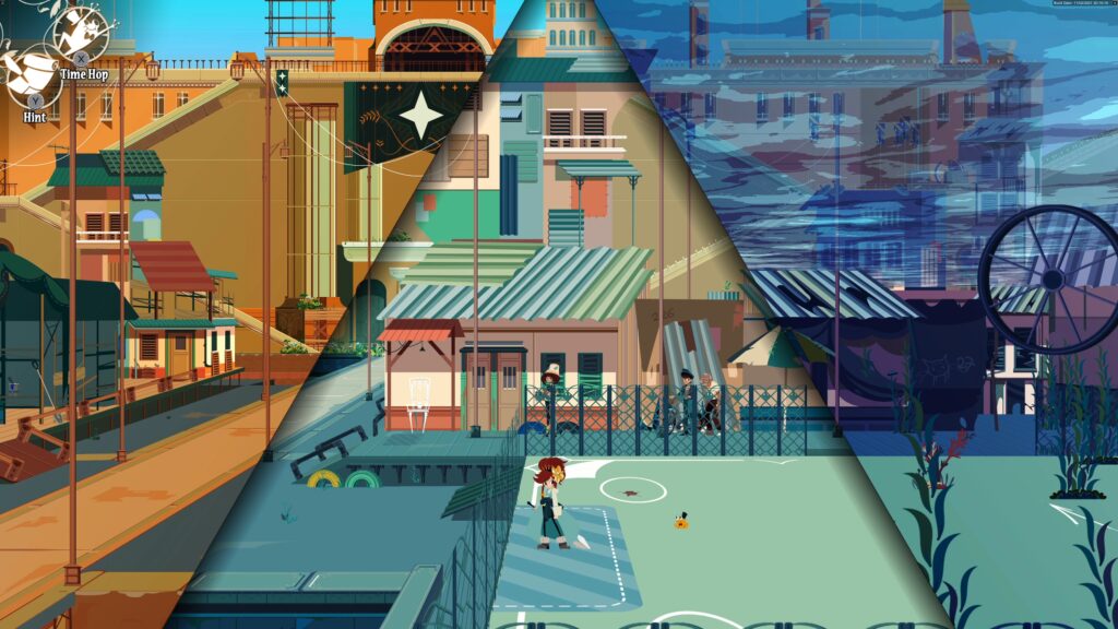 The middle triangle is the present, with the past on the left and the future on the right.