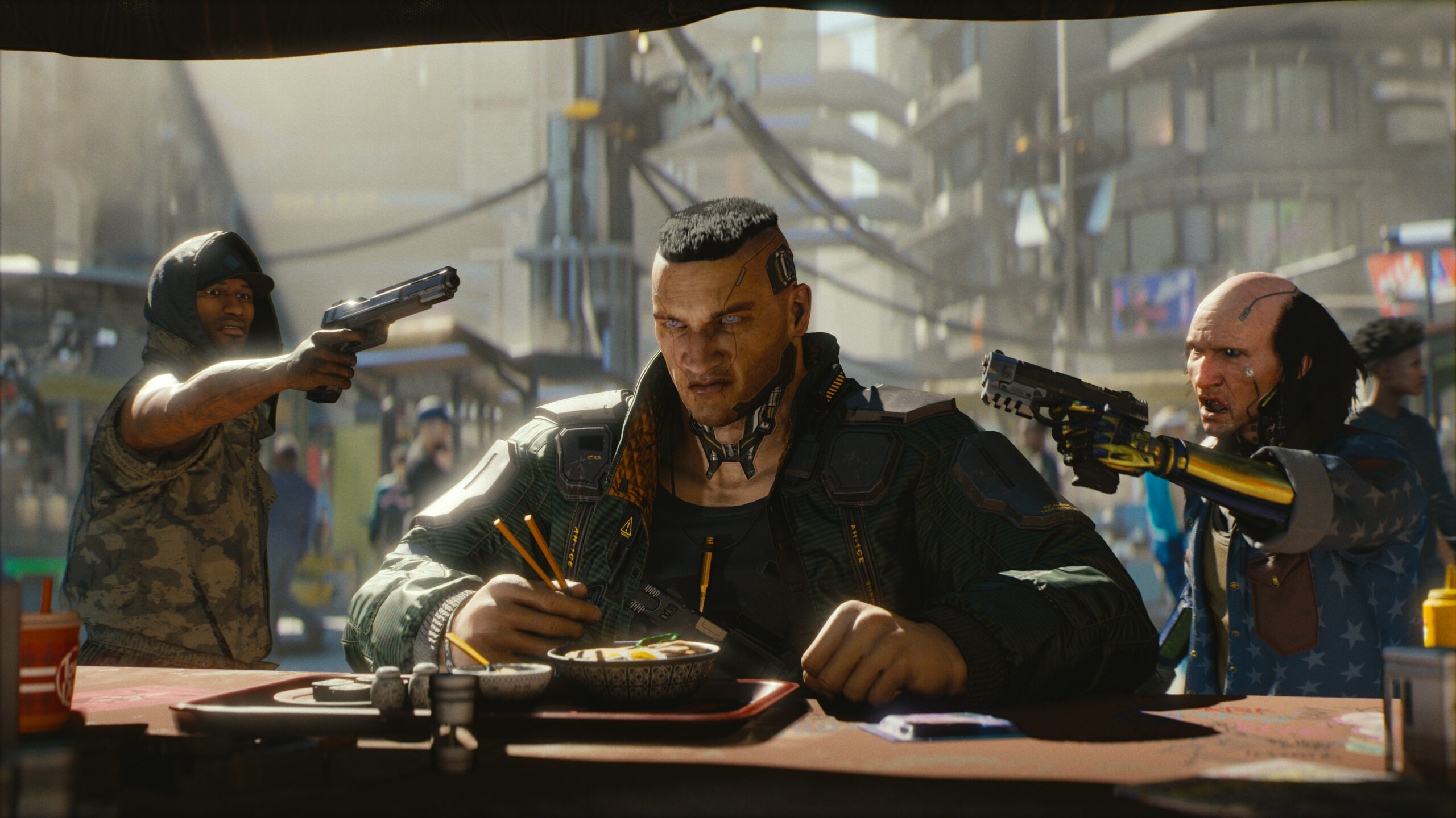 A cyberpunk working hard on Cyberpunk.