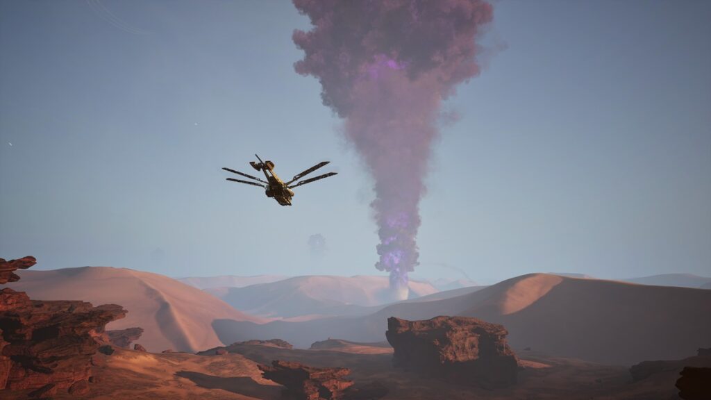 An ornithopter in the deep desert in Dune: Awakening.