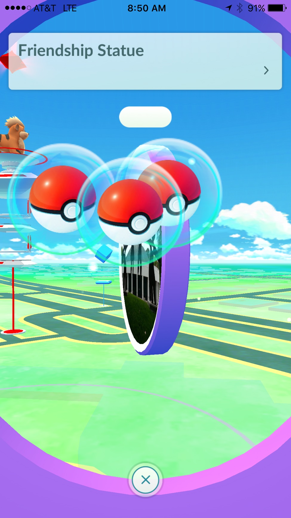 The Friendship statue at the local community center held a surprise -- Pokéballs!