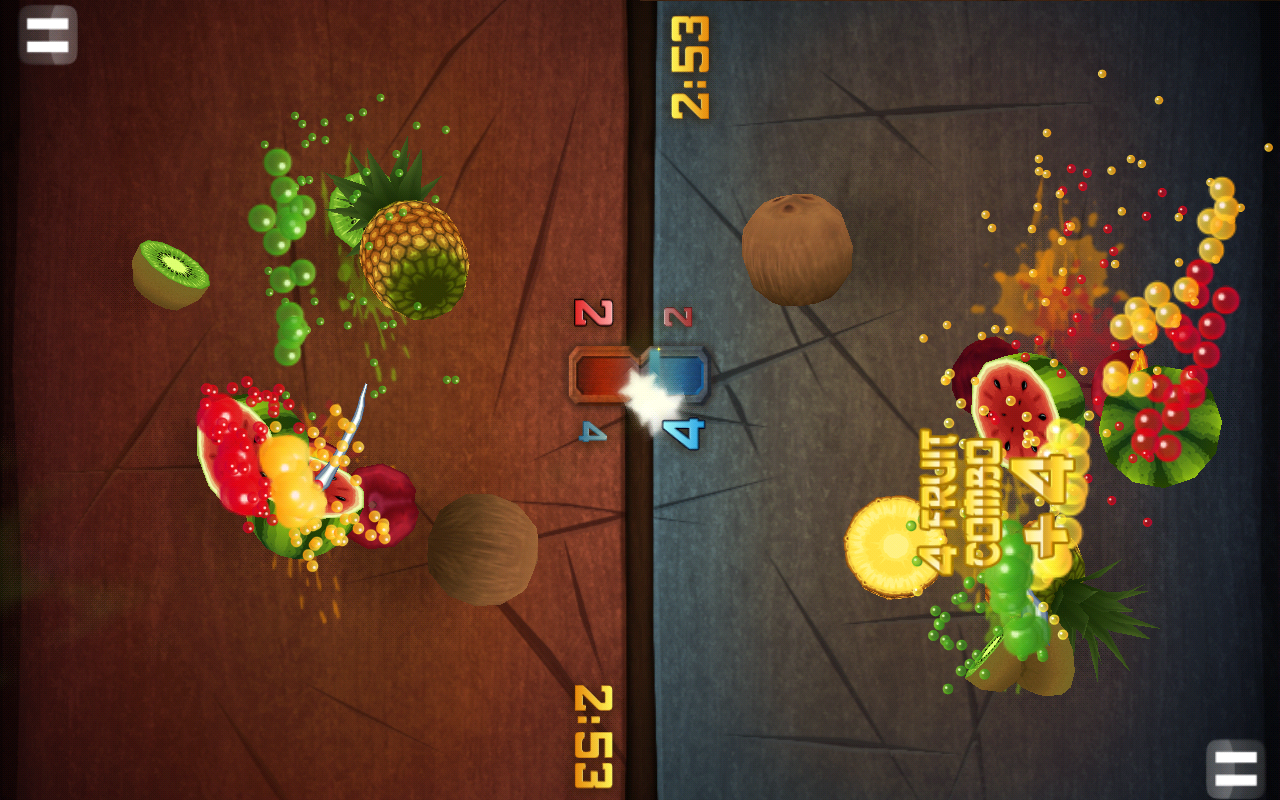 Fruit Ninja has a great local multiplayer option.