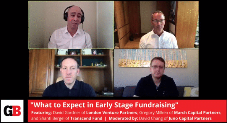 Upper left and counter-clockwise: David Chang of Juno Capital, David Gardner of LVP, Gregory Milken of March Capital Partners, and Shanti Bergel of Transcend Fund.