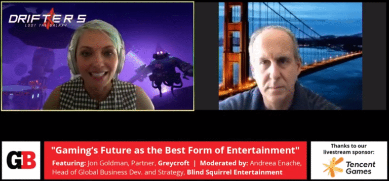 Andreea Enache of Blind Squirrel Games and Jon Goldman of GC Tracker Fund/Greycroft/Skybound.