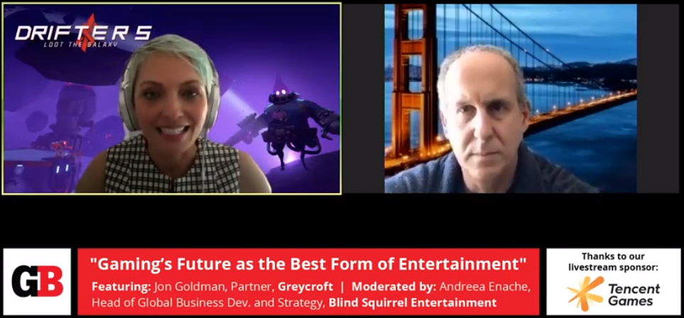 Andreea Enache of Blind Squirrel Games and Jon Goldman of GC Tracker Fund/Greycroft/Skybound.
