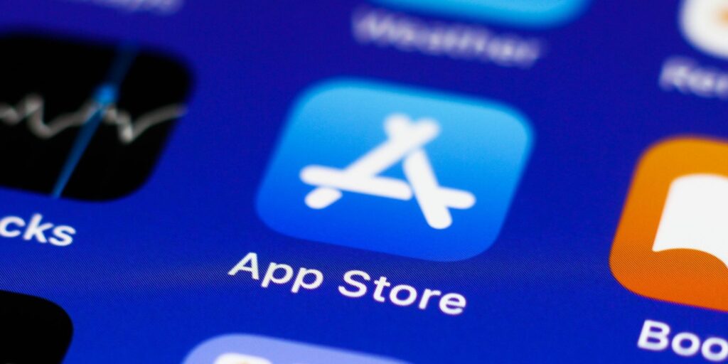 App Store icon displayed on a phone screen is seen in this illustration photo taken in Krakow, Poland on July 18, 2021.  (Photo Ilustration by Jakub Porzycki/NurPhoto via Getty Images)