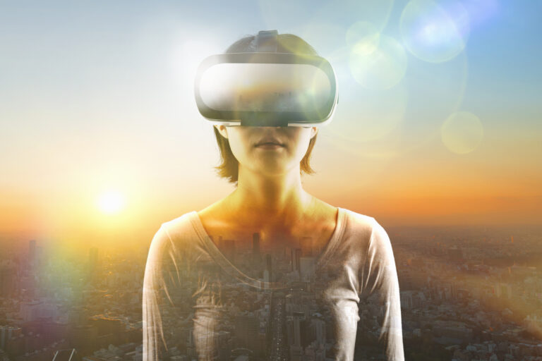 Woman using a virtual reality headset.