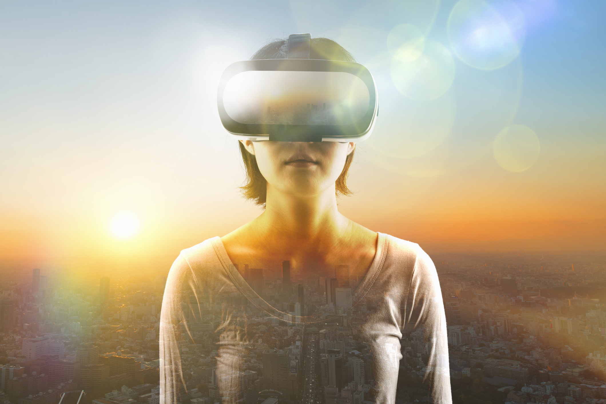 Woman using a virtual reality headset.