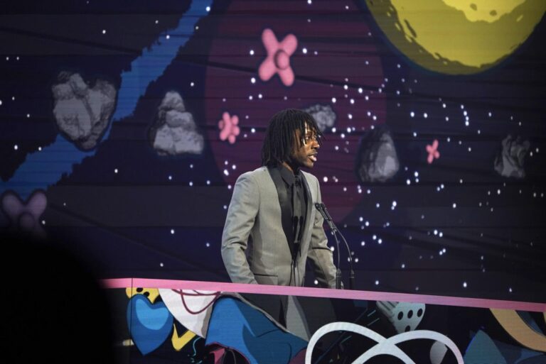 IGF chair Shawn Pierre opens the awards show.