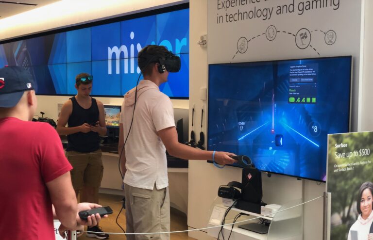 An HTC Vive VR demo at the Microsoft Store.