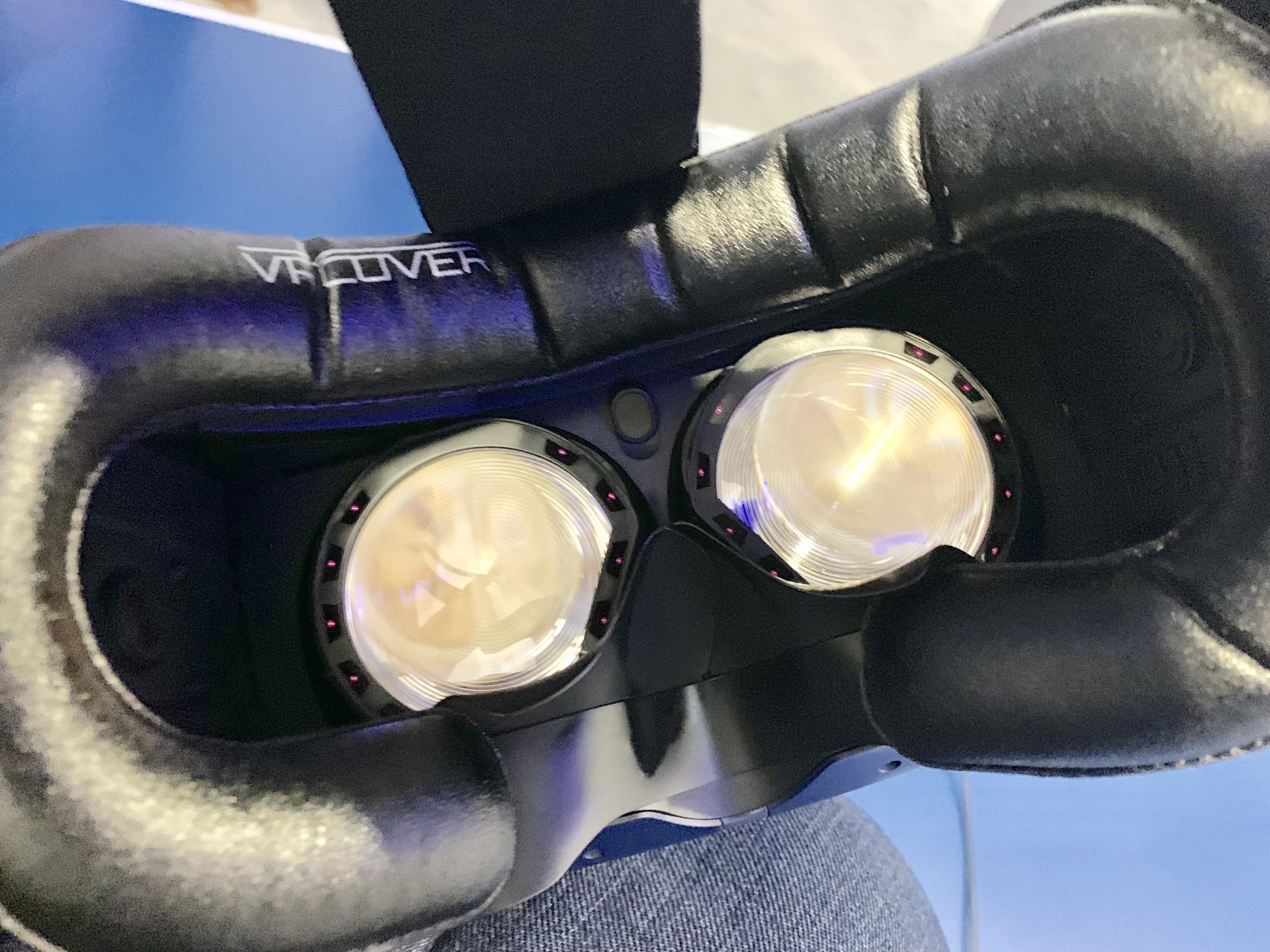 A view into Vive Pro Eye's interior, including gaze-tracking cameras. 