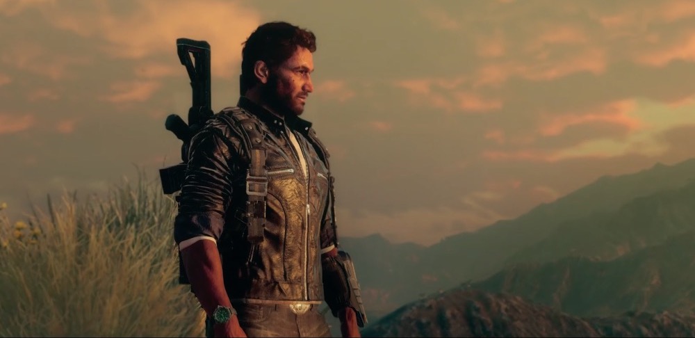 A man surveys the lands of Just Cause 4.