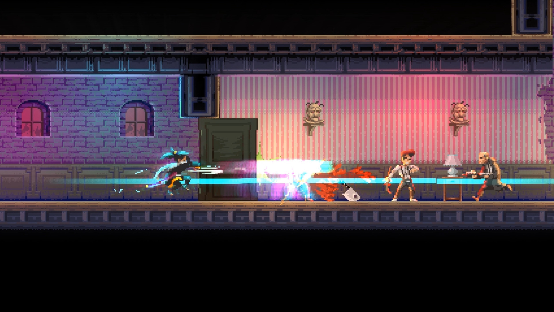 Slicing through bad guys in Katana Zero.