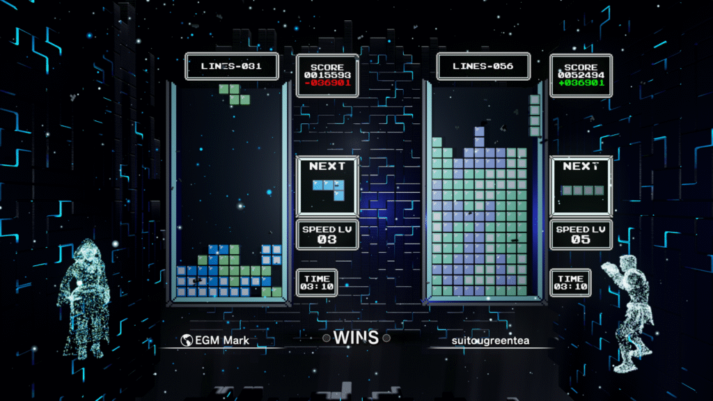 Classic Score Attack multiplayer in Tetris Effect: Connected.