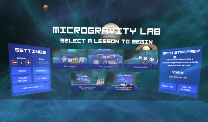 The Microgravity Lab uses VR to teach kids about the laws of physics in microgravity. It's a Microsoft Garage project.