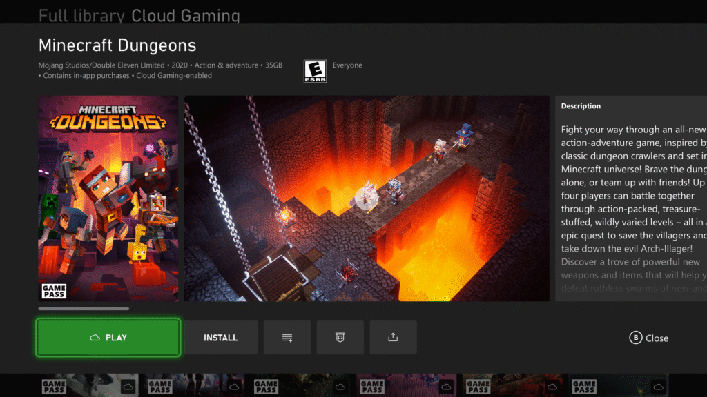 Minecraft Dungeons in the cloud.