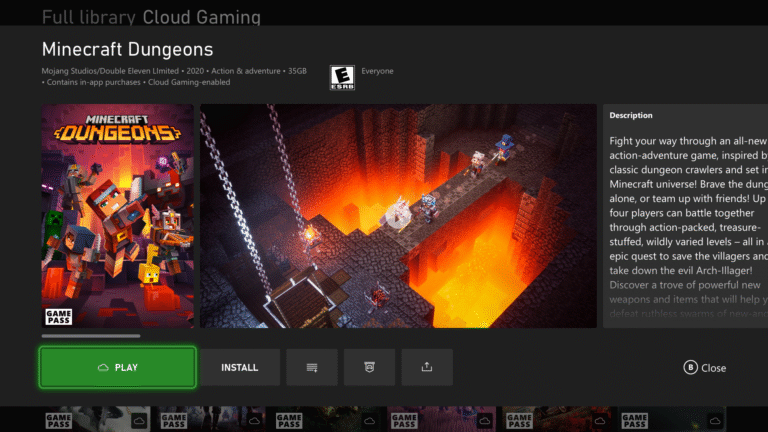 Minecraft Dungeons in the cloud.