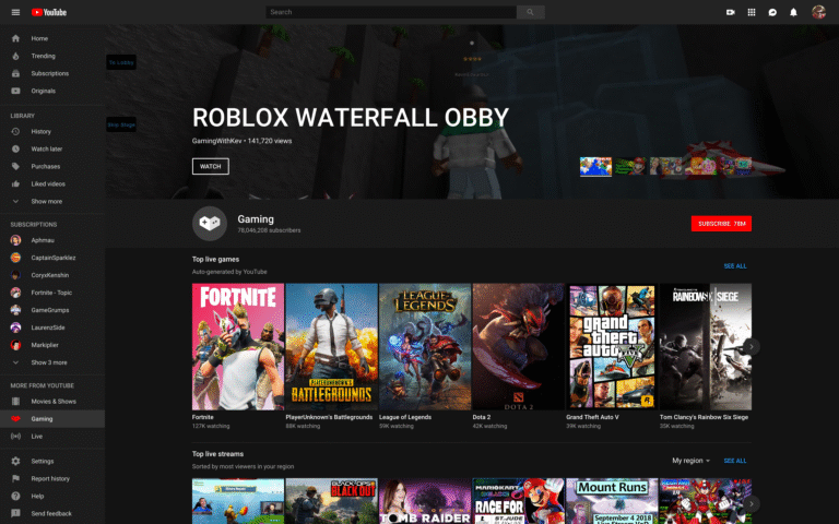 YouTube's new Gaming destination on the Web.
