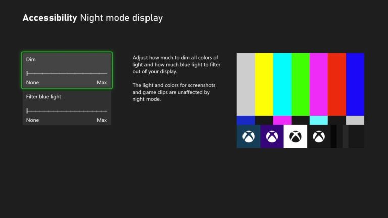 Xbox Night Mode options.